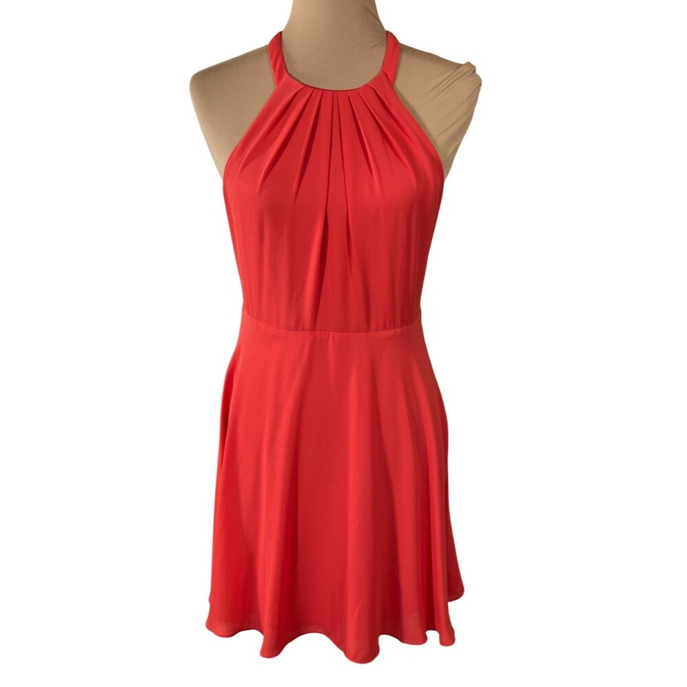 Express Mini Dress Halter Red Orange Keyhole Back Size 6 Party